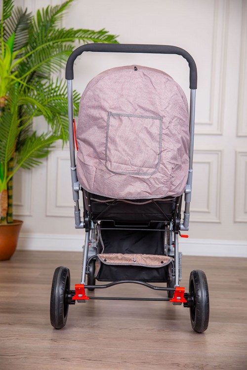 عربة أطفال خفيفة الوزن لون لحمي قابلة للطي و التعديل مع سلة تخزين مريحة
