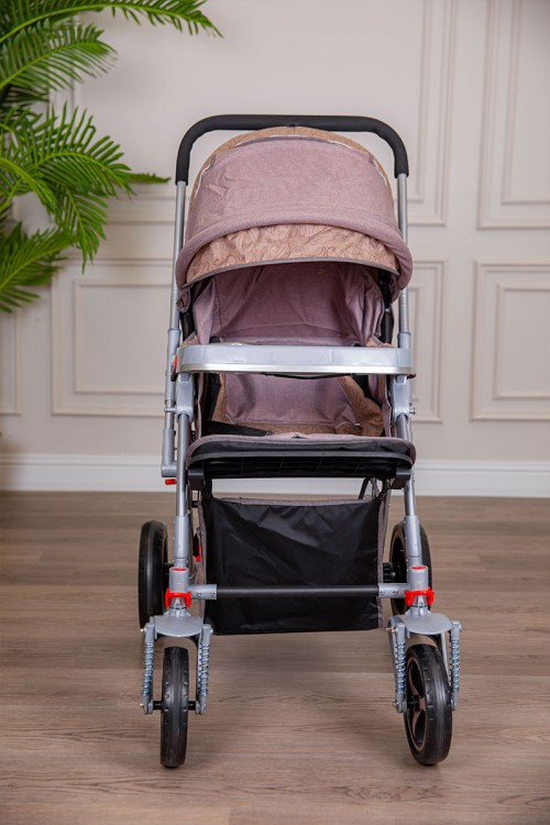 عربة أطفال خفيفة الوزن لون لحمي قابلة للطي و التعديل مع سلة تخزين مريحة