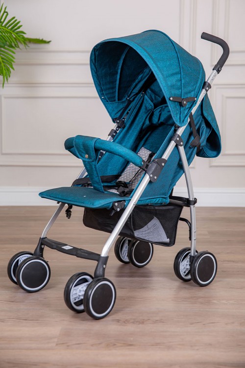 عربة أطفال خفيفة الوزن لون تركواز غامق قابلة للطي و التعديل مع سلة تخزين مريحة