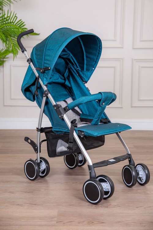 عربة أطفال خفيفة الوزن لون تركواز غامق قابلة للطي و التعديل مع سلة تخزين مريحة
