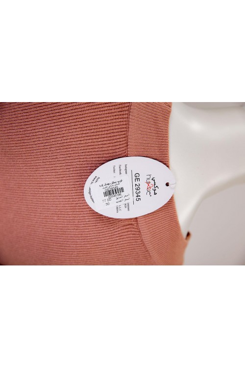 فستان نسائي شتوي طويل لون خربزي بياقة دائرية و بأكمام طويلة