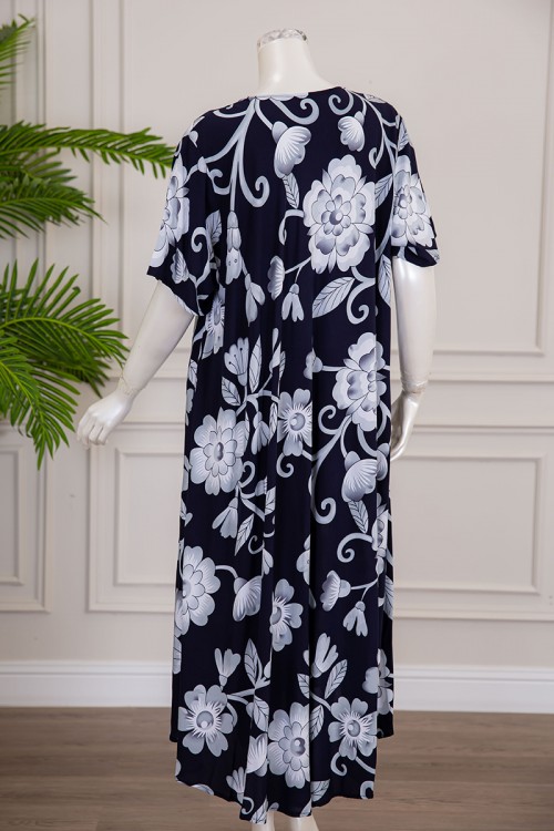 قميص نسائي كلوش لون أسود مشجر بياقة قصة سبعة ذو أكمام قصيرة