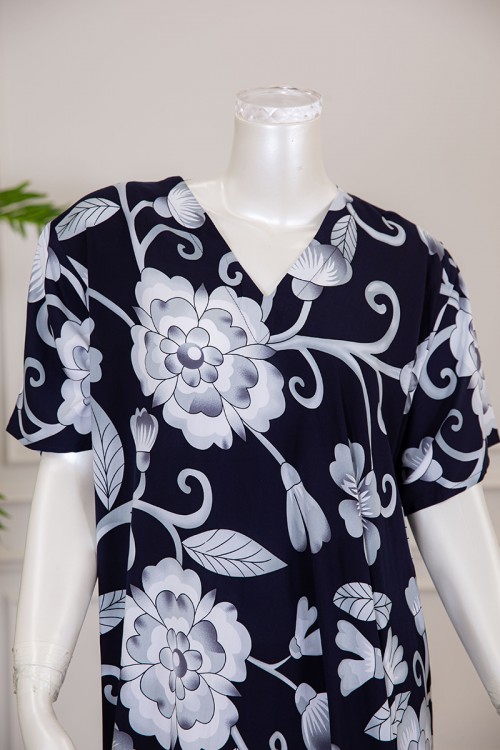 قميص نسائي كلوش لون أسود مشجر بياقة قصة سبعة ذو أكمام قصيرة