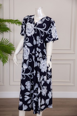 قميص نسائي كلوش لون أسود مشجر بياقة قصة سبعة ذو أكمام قصيرة