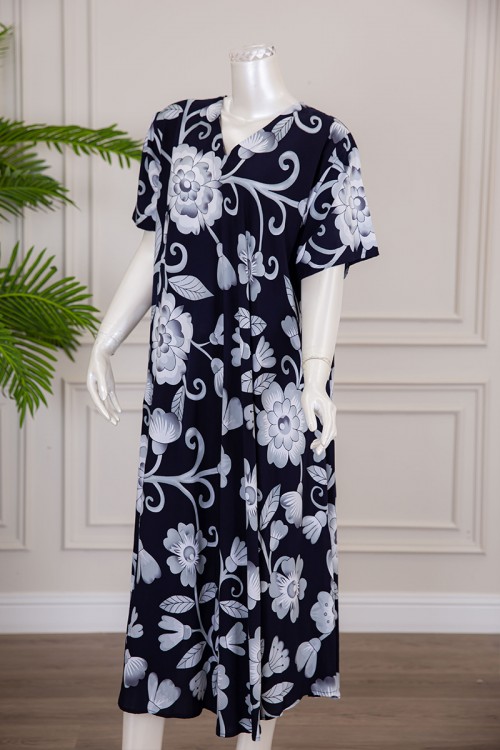 قميص نسائي كلوش لون أسود مشجر بياقة قصة سبعة ذو أكمام قصيرة