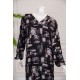 قميص نسائي طويل لون أسود بطبعة زهور و بياقة قصة سبعة ذو أكمام طويلة