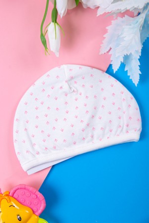 طقم أطفال قطعتين قبعة و جونتي لون أبيض مزين باللون الوردي