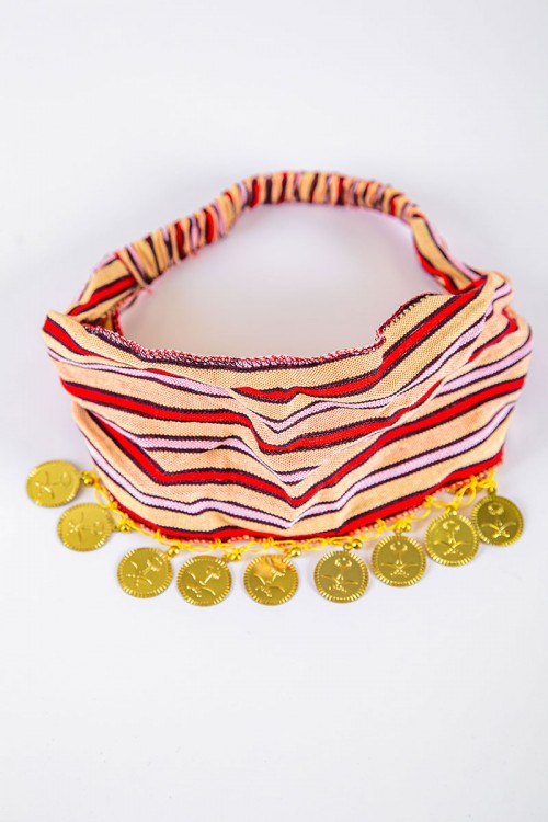 ربطة شعر تراثية ملونة مزينة بجنيهات ذهبية