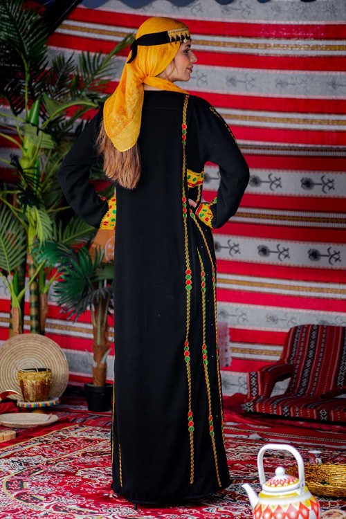 جلابية نسائية عسيري لون أسود بتطريز تراثي ملون