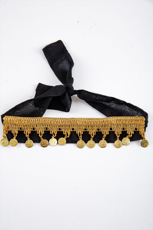 ربطة رأس تراثية لون أسود مزينة بجنيهات ذهبية
