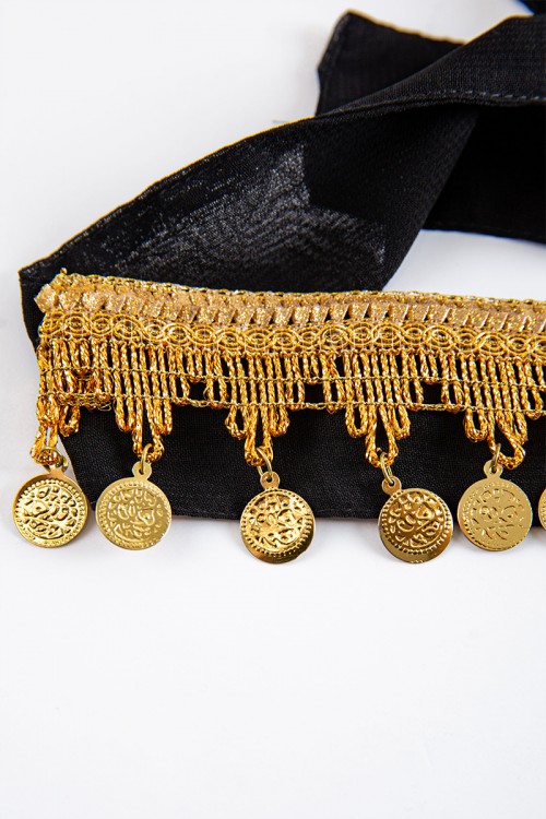 ربطة رأس تراثية لون أسود مزينة بجنيهات ذهبية