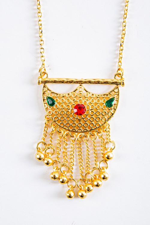 طقم تراثي سلس و حلق متدلي لون ذهبي