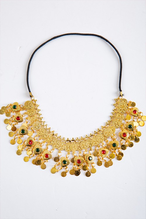 اكسسوار رأس تراثي متدلي مزين بجنيهات ذهبية وقلوب بفصوص ملونة