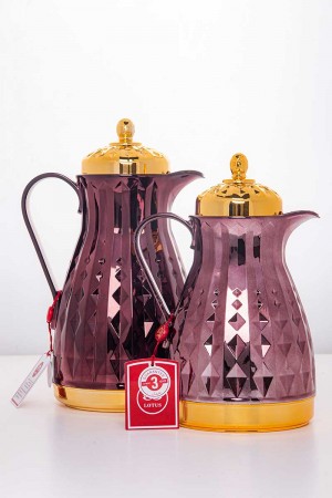 طقم 2 ترامس للقهوة و الشاي لون عودي و ذهبي حافظ للحرارة  بسعة 1.6 لتر