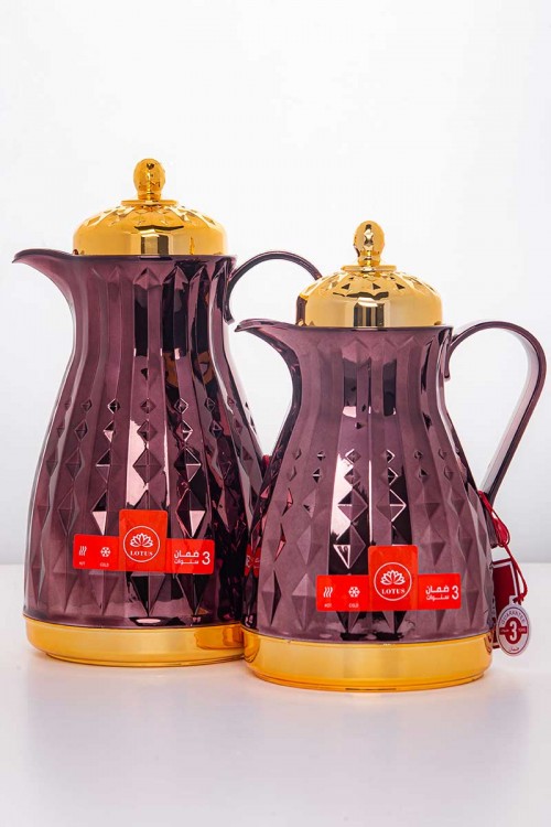 طقم 2 ترامس للقهوة و الشاي لون عودي و ذهبي حافظ للحرارة  بسعة 1.6 لتر