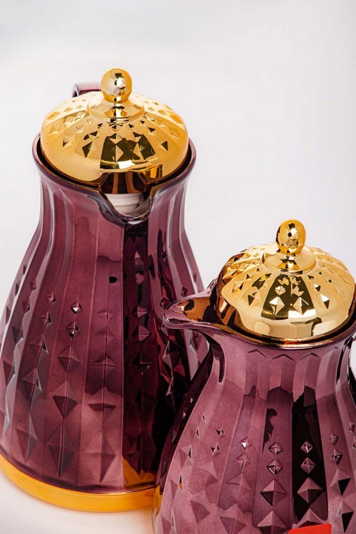 طقم 2 ترامس للقهوة و الشاي لون عودي و ذهبي حافظ للحرارة  بسعة 1.6 لتر