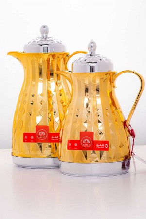 طقم 2 ترامس للقهوة و الشاي لون ذهبي و فضي حافظ للحرارة  بسعة 1.6 لتر