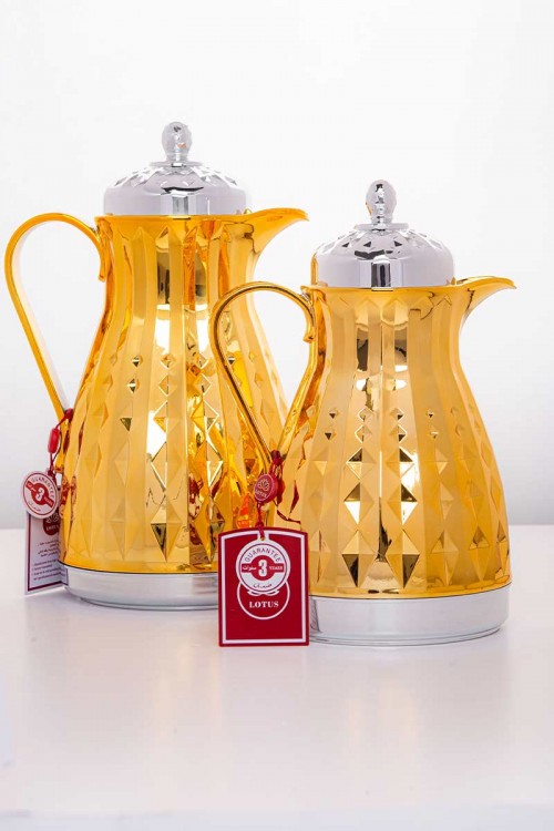 طقم 2 ترامس للقهوة و الشاي لون ذهبي و فضي حافظ للحرارة  بسعة 1.6 لتر