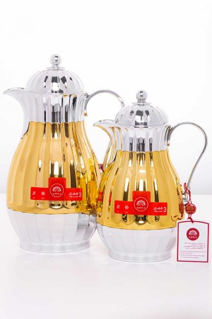 طقم 2 ترامس للقهوة و الشاي لون ذهبي و فضي حافظ  للحرارة  بسعة 1.6 لتر