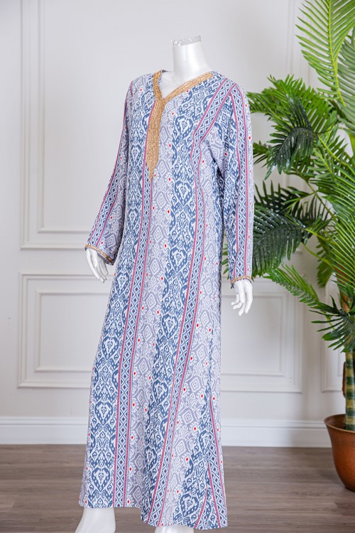 قميص نسائي طويل ملون بياقة كلفة مطرزة لون بيج ذو أكمام طويلة