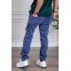 بنطلون رجالي جينز لون أزرق بجيوب من الجانبين و الخلف برباط على الخصر