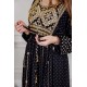 جلابية نسائية لون أسود مزينة بتطريز ذهبي بياقة دائرية و رباط على الخصر