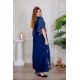 جلابية نسائية لون أزرق مزينة بتطريز ذهبي ذو أكمام ميدي و رباط على الخصر