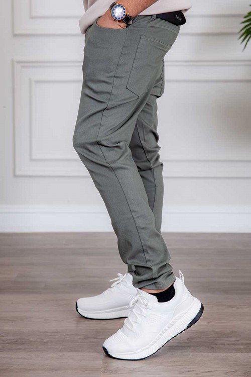 بنطلون رجالي لون رصاصي بجيوب من الجانبين و الخلف