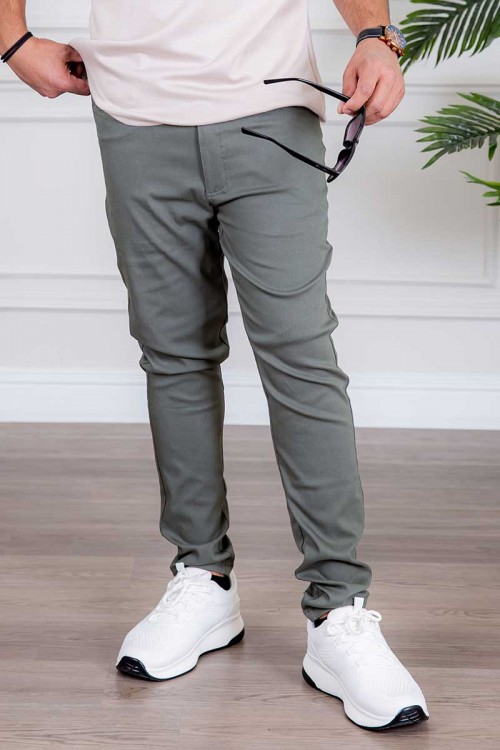 بنطلون رجالي لون رصاصي بجيوب من الجانبين و الخلف