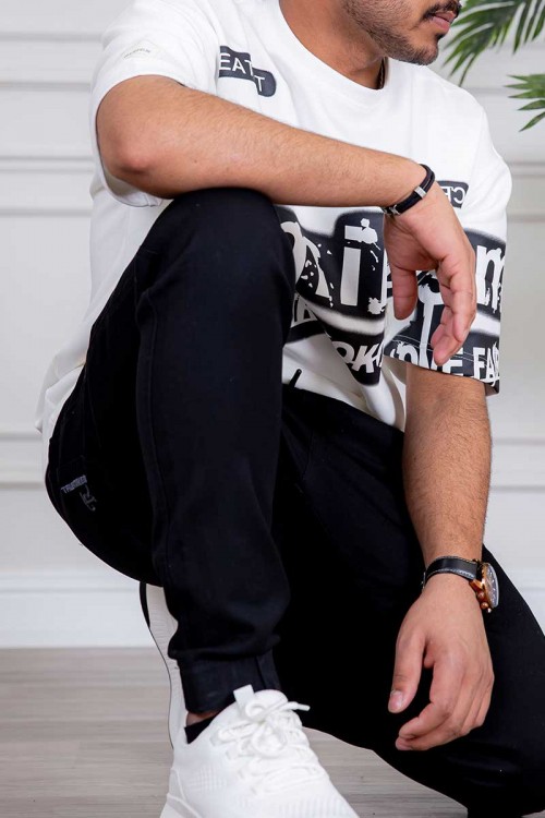 بنطلون رجالي لون أسود بجيوب من الجانبين و الخلف و برباط في الخصر