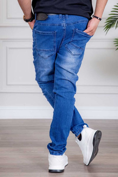 بنطلون رجالي جينز لون أزرق بجيوب من الجانبين و الخلف