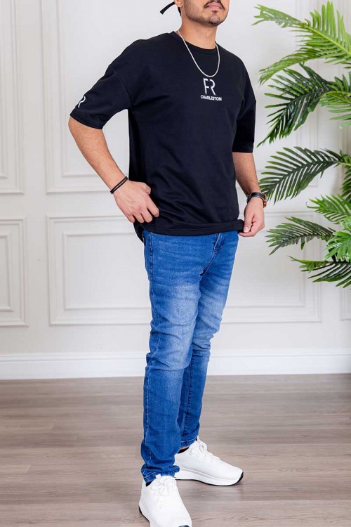 بنطلون رجالي جينز لون أزرق بجيوب من الجانبين و الخلف