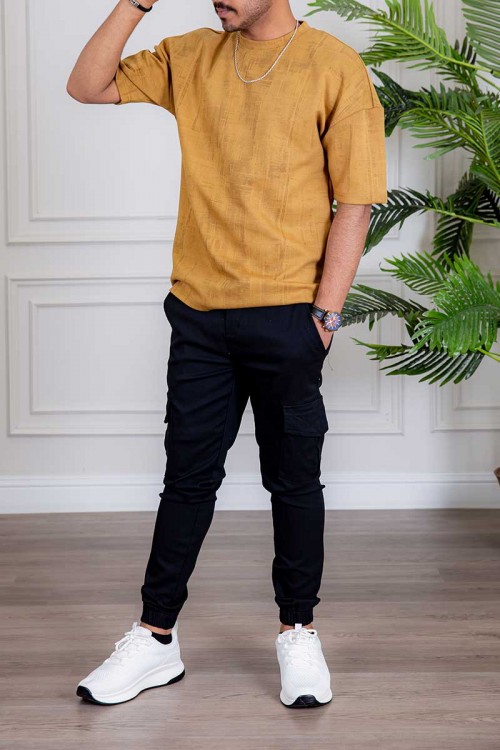 تيشيرت رجالي لون أصفر بياقة دائرية