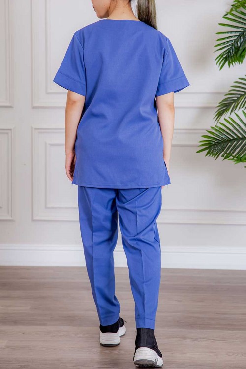 زي عاملة قطعتين متعددة الألوان بلوزة قصة سبعة بأكمام قصيرة و جيوب من الأمام و بنطلون طويل