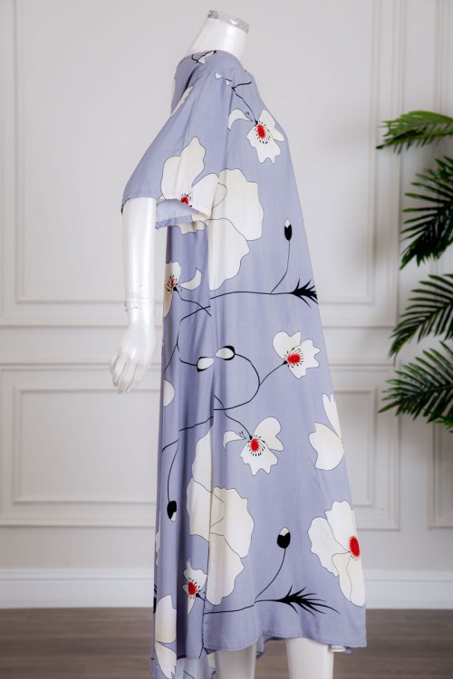 قميص نسائي متعدد الألوان مزين بطبعات من الورود بياقة سبعة و أكمام قصيرة