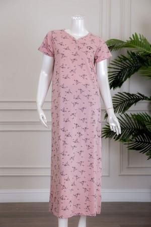 قميص نسائي لون وردي مشجر بياقة سبعة و أزرار من الأمام ذو أكمام قصيرة 