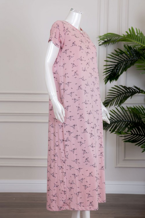 قميص نسائي لون وردي مشجر بياقة سبعة و أزرار من الأمام ذو أكمام قصيرة