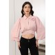 بلوزة نسائية لون وردي بياقة مطوية و أزرار و فوينكة من الأمام ذو أكمام فانوس