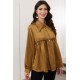 بلوزة نسائية لون كموني بقماش لامع ياقة مطوية و أزرار من الأمام ذو أكمام طويلة
