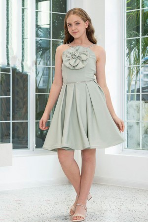 فستان نسائي ميني لون تيفاني بدون أكمام مزين بفصوص باللون الفضي