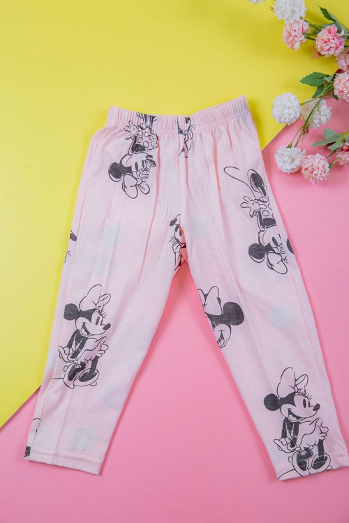 بيجامة بناتي قطعتين تيشيرت أبيض و بنطلون وردي طويل برسومات ميكي ماوس