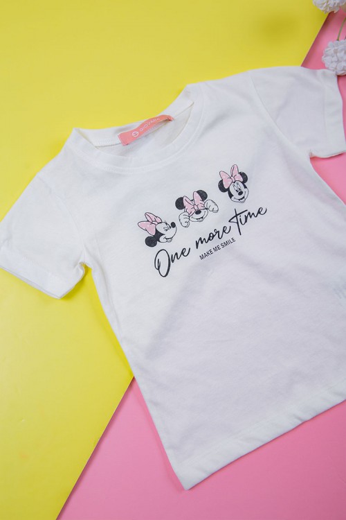 بيجامة بناتي قطعتين تيشيرت أبيض و بنطلون وردي طويل برسومات ميكي ماوس