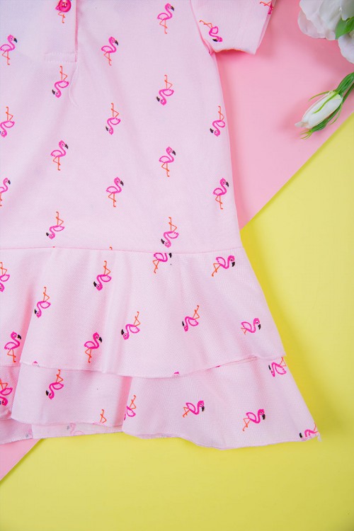 فستان بناتي متعدد الاوان بأكمام قصيرة و ياقة عالية  بسحاب مخفي من الخلف