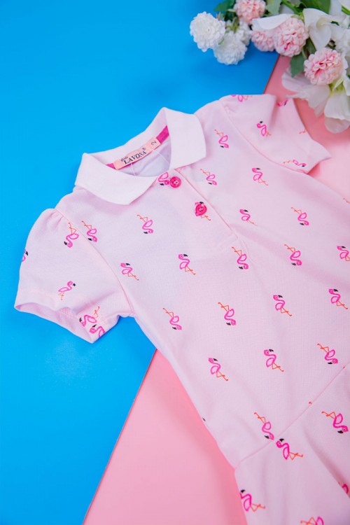 فستان بناتي متعدد الاوان بأكمام قصيرة و ياقة عالية  بسحاب مخفي من الخلف