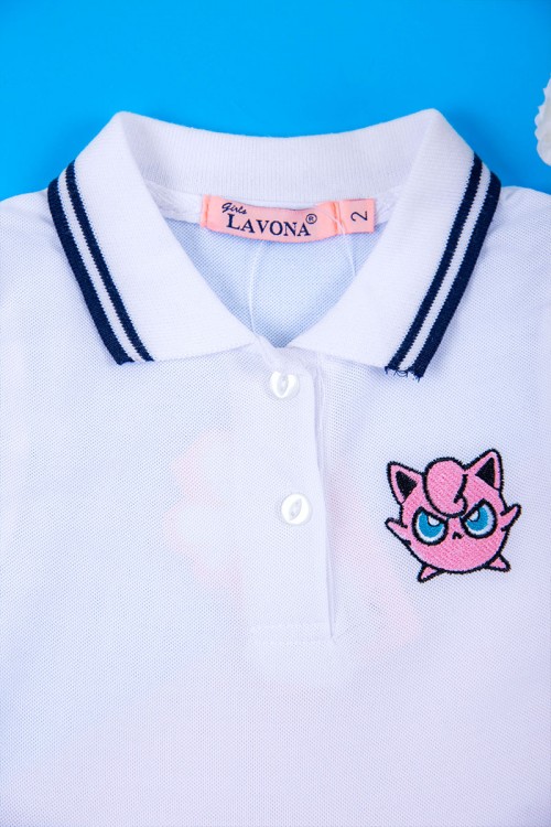 فستان بناتي متعدد الاوان بدون أكمام مخطط من الأطراف بأزرار و رسمة من الأمام