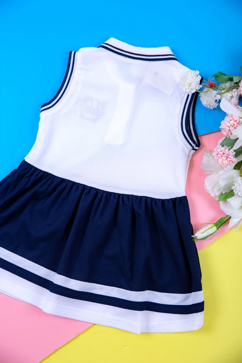 فستان بناتي متعدد الاوان بدون أكمام مخطط من الأطراف بأزرار و رسمة من الأمام