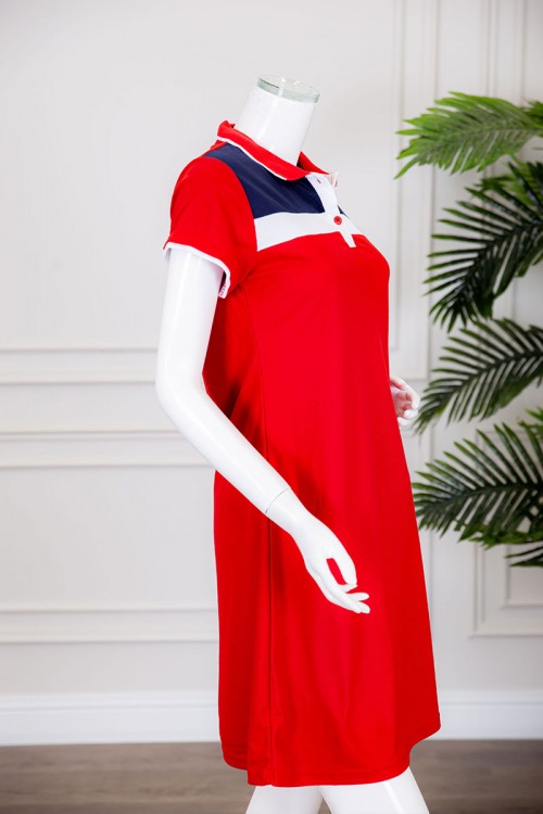 قميص نسائي ميدي متعدد الألوان بياقة مطوية بأزرار و كتابة من الأمام ذو أكمام قصيرة