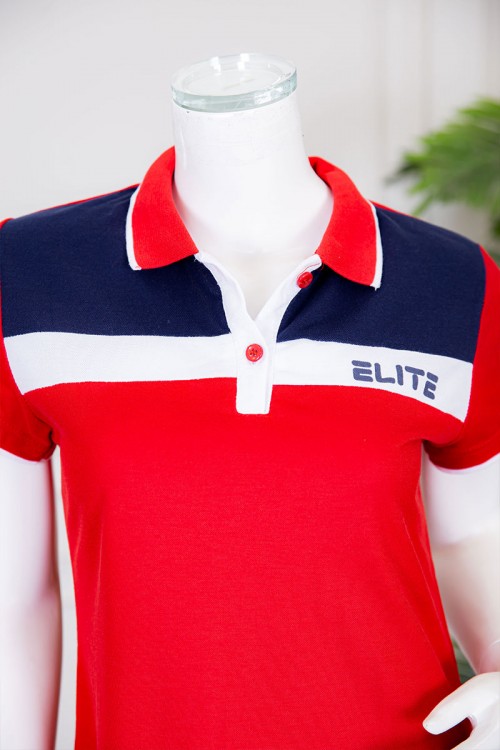 قميص نسائي ميدي متعدد الألوان بياقة مطوية بأزرار و كتابة من الأمام ذو أكمام قصيرة