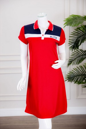 قميص نسائي ميدي متعدد الألوان بياقة مطوية بأزرار و كتابة من الأمام ذو أكمام قصيرة