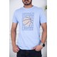 تيشيرت رجالي لون سماوي مزين برسومات و كتابات من الأمام